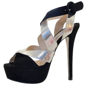 Prada black and silver platform sandals
